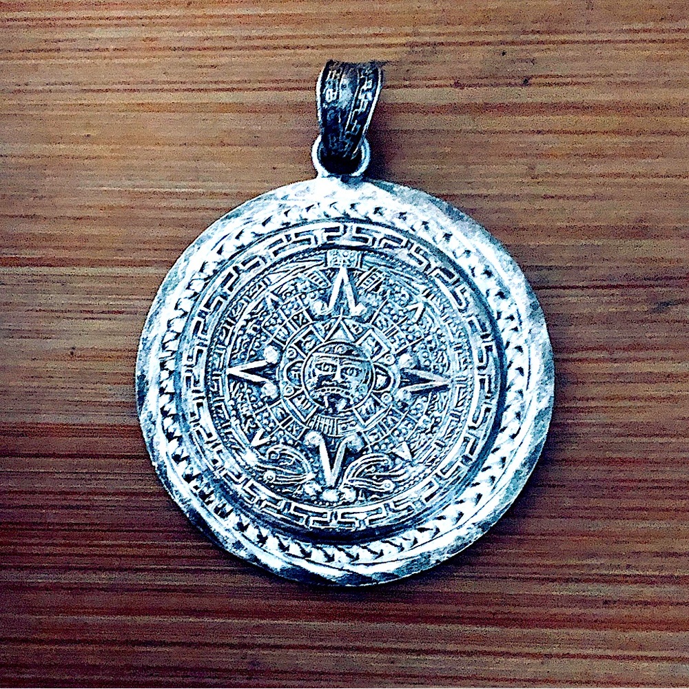 $172 Bell Collectible Aztec Sun Estate Calendar Pendant Sterling 28 Grams
